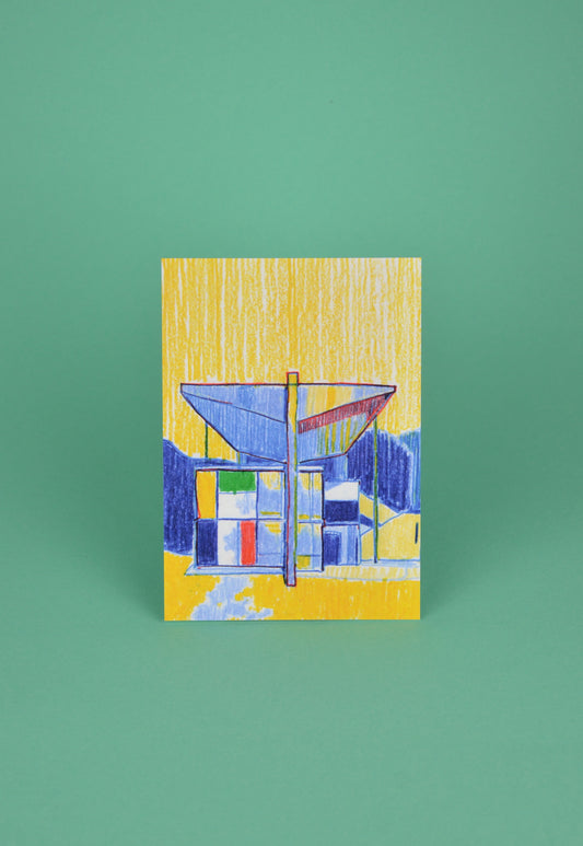 Dazurelle Kunstkarte Pavillon le Corbusier. Postkarte made in Zurich.