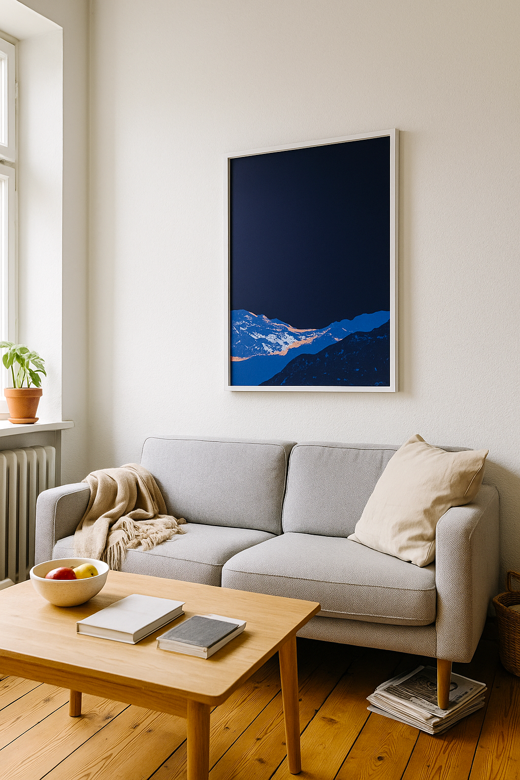 Wandbild mit Schweizer Landschaftsbezug, klare Gestaltung, langlebige Materialien.