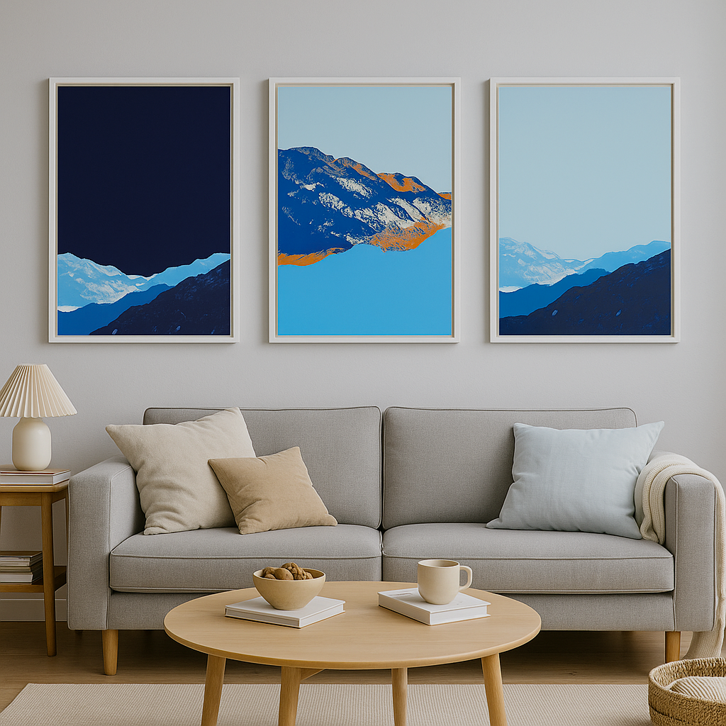 Design-driven Swiss Alps motif, printed on aluminium and framed – ready to hang, signed by the artist.